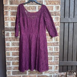 WHBM Lace Fit and Flare eggplant color Dress